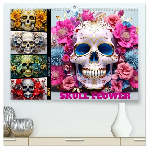 Skull Flower - Totenkopf ART (hochwertiger Premium Wandkalender 2027 DIN A2 quer), Kunstdruck in Hochglanz