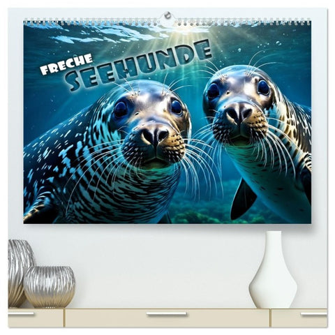 Freche Seehunde (hochwertiger Premium Wandkalender 2027 DIN A2 quer), Kunstdruck in Hochglanz