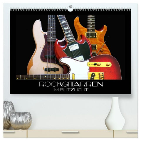 Rockgitarren im Blitzlicht (hochwertiger Premium Wandkalender 2027 DIN A2 quer), Kunstdruck in Hochglanz