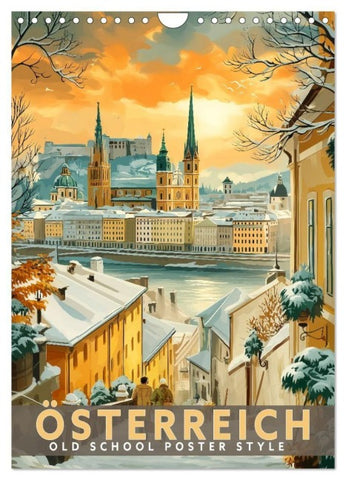 Österreich - Old School Poster Style (Wandkalender 2027 DIN A4 hoch), CALVENDO Monatskalender