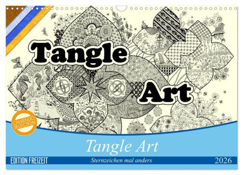 Tangle-Art, Sternzeichen mal anders (Wandkalender 2026 DIN A3 quer), CALVENDO Monatskalender