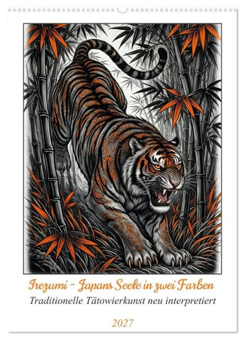 Irezumi - Japans Seele in zwei Farben (Wandkalender 2027 DIN A2 hoch), CALVENDO Monatskalender