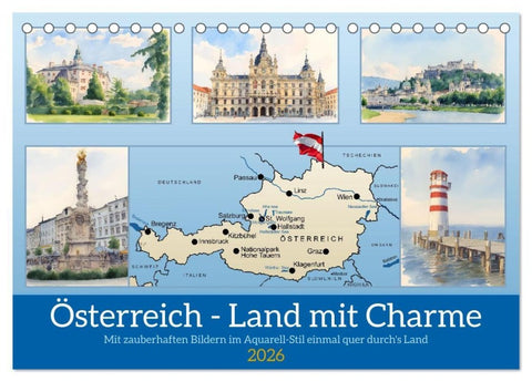 Österreich - Land mit Charme (Tischkalender 2026 DIN A5 quer), CALVENDO Monatskalender