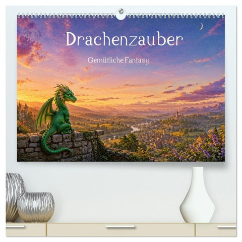 Drachenzauber - Gemütliche Fantasy (hochwertiger Premium Wandkalender 2027 DIN A2 quer), Kunstdruck in Hochglanz