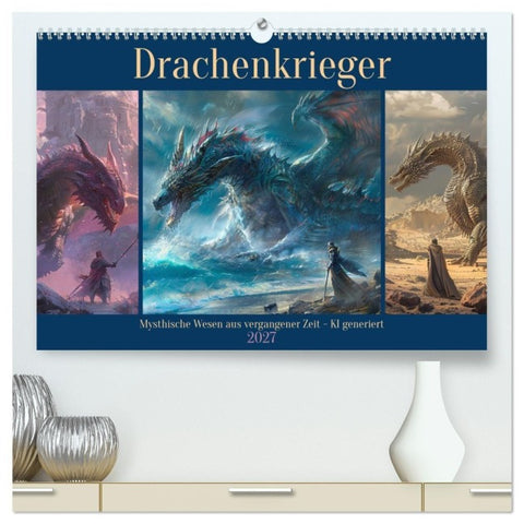 Drachenkrieger (hochwertiger Premium Wandkalender 2027 DIN A2 quer), Kunstdruck in Hochglanz