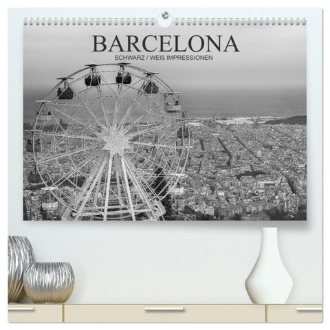 Barcelona Schwarz / Weiß Impressionen (hochwertiger Premium Wandkalender 2026 DIN A2 quer), Kunstdruck in Hochglanz