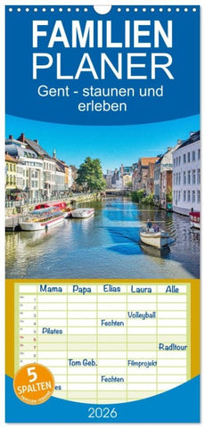 Familienplaner 2026 - Gent - staunen und erleben mit 5 Spalten (Wandkalender, 21 x 45 cm) CALVENDO