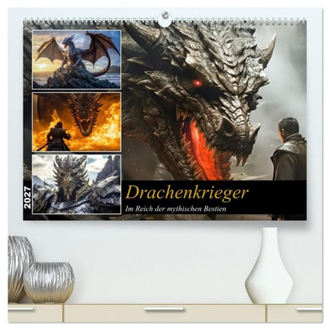 Drachenkrieger (hochwertiger Premium Wandkalender 2027 DIN A2 quer), Kunstdruck in Hochglanz