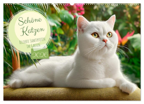 Schöne Katzen. Beliebte Samtpfoten im Garten (Wandkalender 2026 DIN A2 quer), CALVENDO Monatskalender