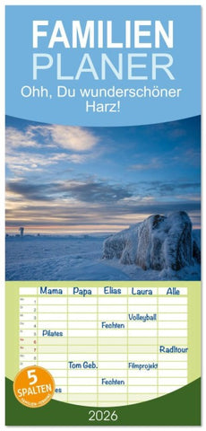 Familienplaner 2026 - Ohh, Du wunderschöner Harz! mit 5 Spalten (Wandkalender, 21 x 45 cm) CALVENDO