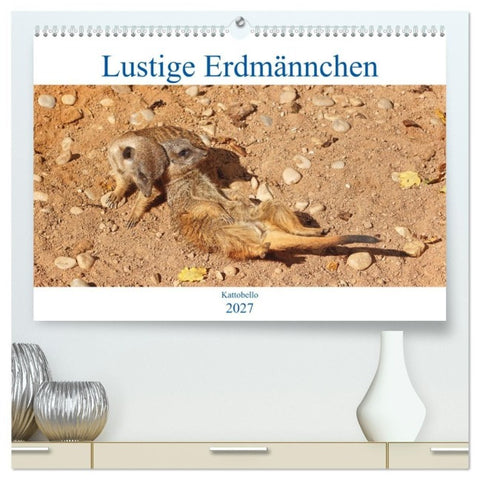 Lustige Erdmännchen (hochwertiger Premium Wandkalender 2027 DIN A2 quer), Kunstdruck in Hochglanz
