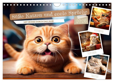 Süße Katzen und coole Sprüche (Wandkalender 2026 DIN A4 quer), CALVENDO Monatskalender