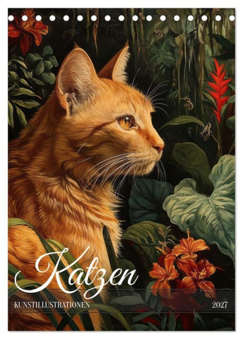 Katzen Kunstillustrationen (Tischkalender 2027 DIN A5 hoch), CALVENDO Monatskalender