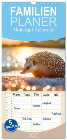 Familienplaner 2027 - Mein Igel-Kalender mit 5 Spalten (Wandkalender, 21 x 45 cm) CALVENDO