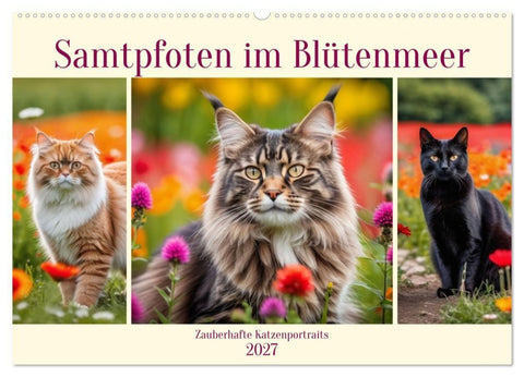 Samtpfoten im Blütenmeer (Wandkalender 2027 DIN A2 quer), CALVENDO Monatskalender
