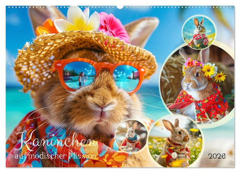 Kaninchen auf modischer Mission (Wandkalender 2026 DIN A2 quer), CALVENDO Monatskalender