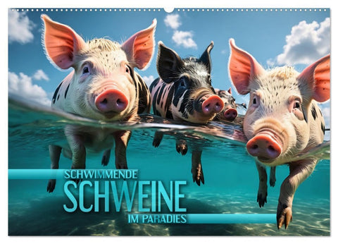Schwimmende Schweine im Paradies (Wandkalender 2026 DIN A2 quer), CALVENDO Monatskalender