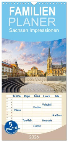 Familienplaner 2026 - Sachsen Impressionen mit 5 Spalten (Wandkalender, 21 x 45 cm) CALVENDO