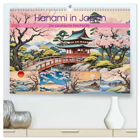 Hanami in Japan (hochwertiger Premium Wandkalender 2026 DIN A2 quer), Kunstdruck in Hochglanz