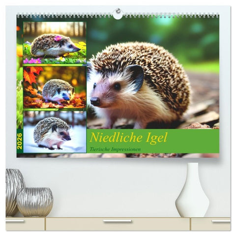 Niedliche Igel (hochwertiger Premium Wandkalender 2026 DIN A2 quer), Kunstdruck in Hochglanz