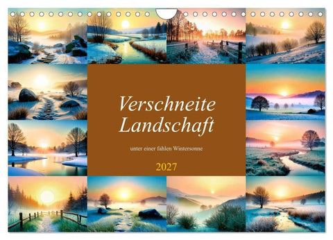 Verschneite Landschaft unter einer fahlen Wintersonne (Wandkalender 2027 DIN A4 quer), CALVENDO Monatskalender