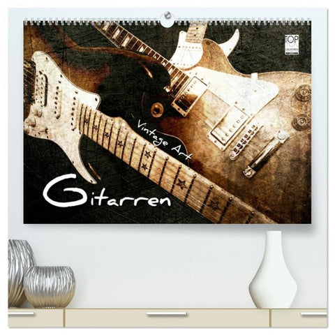 GITARREN Vintage Art (hochwertiger Premium Wandkalender 2026 DIN A2 quer), Kunstdruck in Hochglanz