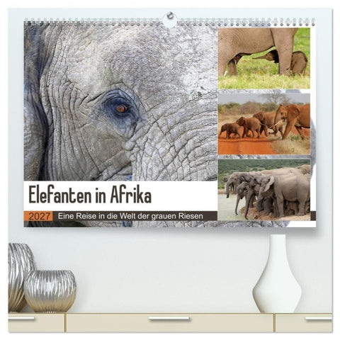 Elefanten in Afrika (hochwertiger Premium Wandkalender 2027 DIN A2 quer), Kunstdruck in Hochglanz