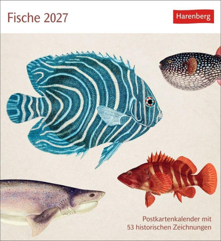 Fische Postkartenkalender 2027 - Postkartenkalender mit 53 historischen Zeichnungen