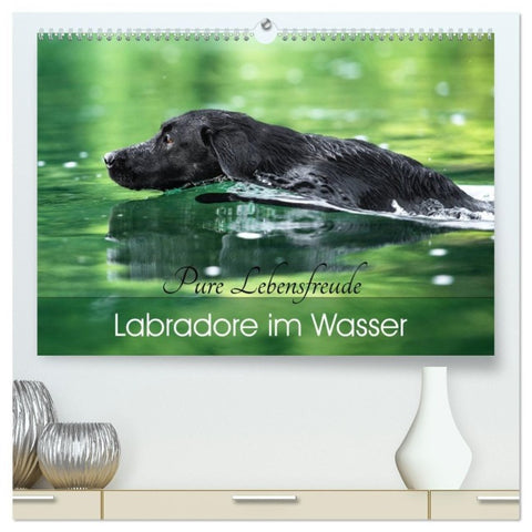 Labradore im Wasser (hochwertiger Premium Wandkalender 2027 DIN A2 quer), Kunstdruck in Hochglanz