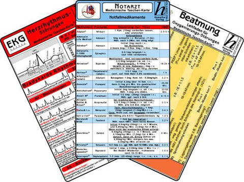 Notarzt Karten-Set 2025 - Herzrhythmusstörungen, Notfallmedikamente, EKG Normgrößen & Lagetypen, Reanimation