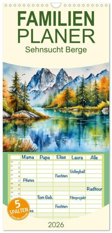 Familienplaner 2026 - Sehnsucht Berge mit 5 Spalten (Wandkalender, 21 x 45 cm) CALVENDO