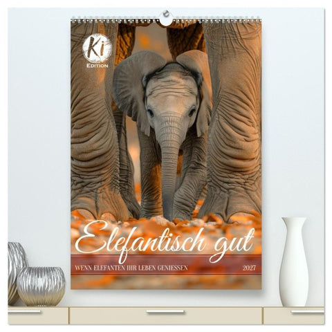 Elefantisch gut (hochwertiger Premium Wandkalender 2027 DIN A2 hoch), Kunstdruck in Hochglanz