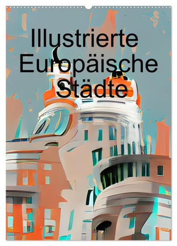 Illustrierte Europäische Städte (Wandkalender 2027 DIN A2 hoch), CALVENDO Monatskalender