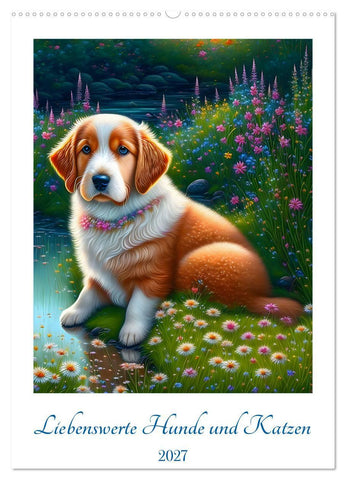 Liebenswerte Hunde und Katzen (Wandkalender 2027 DIN A2 hoch), CALVENDO Monatskalender