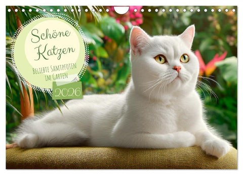 Schöne Katzen. Beliebte Samtpfoten im Garten (Wandkalender 2026 DIN A4 quer), CALVENDO Monatskalender