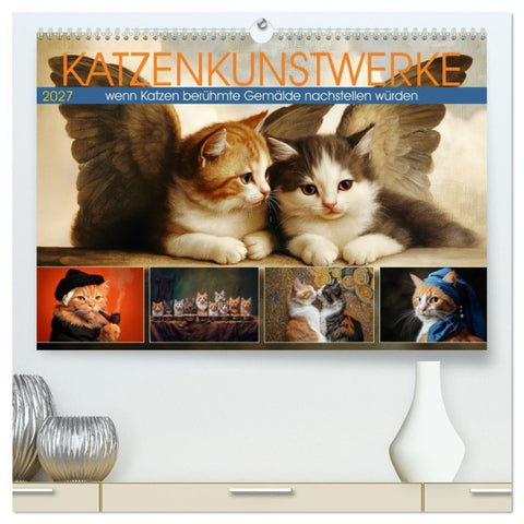 Katzenkunstwerke (hochwertiger Premium Wandkalender 2027 DIN A2 quer), Kunstdruck in Hochglanz