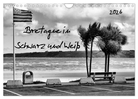 Bretagne in Schwarz und Weiß 2026 (Wandkalender 2026 DIN A4 quer), CALVENDO Monatskalender