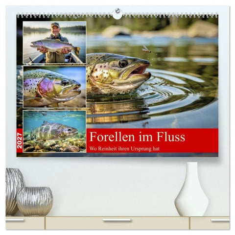 Forellen im Fluss (hochwertiger Premium Wandkalender 2027 DIN A2 quer), Kunstdruck in Hochglanz