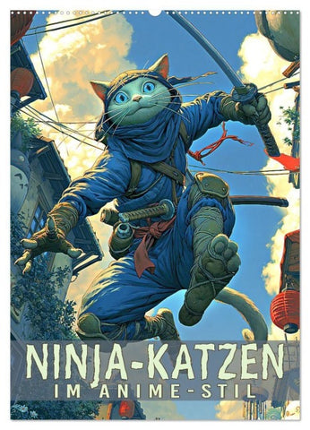 Ninja-Katzen - im Anime-Stil (Wandkalender 2027 DIN A2 hoch), CALVENDO Monatskalender