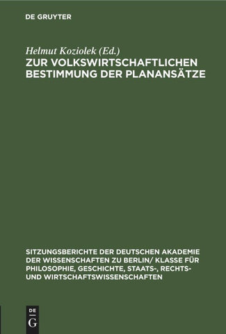Zur volkswirtschaftlichen Bestimmung der Planansätze