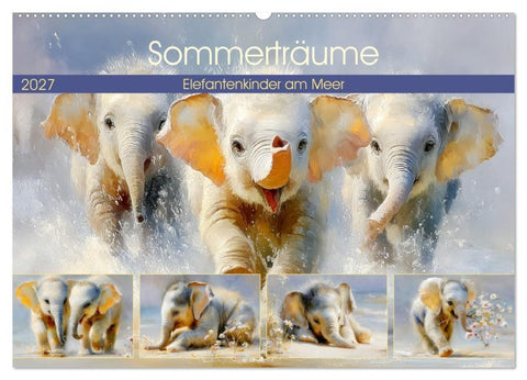 Sommerträume. Elefantenkinder am Meer (Wandkalender 2027 DIN A2 quer), CALVENDO Monatskalender