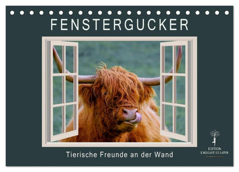 Fenstergucker - tierische Freunde an der Wand (Tischkalender 2027 DIN A5 quer), CALVENDO Monatskalender