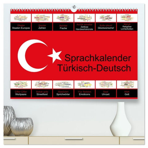Sprachkalender Türkisch-Deutsch (hochwertiger Premium Wandkalender 2026 DIN A2 quer), Kunstdruck in Hochglanz
