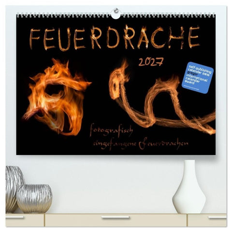 Feuerdrache (hochwertiger Premium Wandkalender 2027 DIN A2 quer), Kunstdruck in Hochglanz