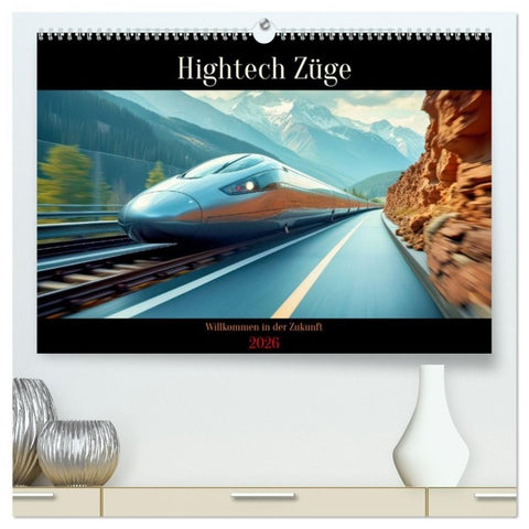 Hightech Züge (hochwertiger Premium Wandkalender 2026 DIN A2 quer), Kunstdruck in Hochglanz