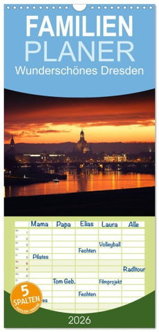 Familienplaner 2026 - Wunderschönes Dresden mit 5 Spalten (Wandkalender, 21 x 45 cm) CALVENDO