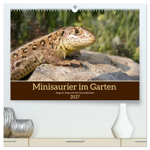 Minisaurier im Garten (hochwertiger Premium Wandkalender 2027 DIN A2 quer), Kunstdruck in Hochglanz