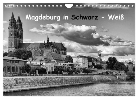 Magdeburg in Schwarz - Weiß (Wandkalender 2027 DIN A4 quer), CALVENDO Monatskalender