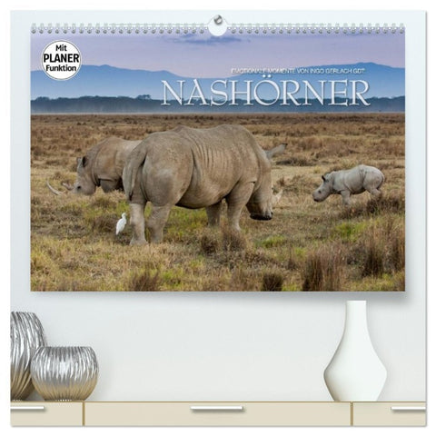 Emotionale Momente: Nashörner (hochwertiger Premium Wandkalender 2026 DIN A2 quer), Kunstdruck in Hochglanz