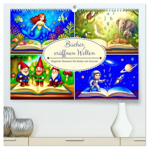 Bücher eröffnen Welten (hochwertiger Premium Wandkalender 2027 DIN A2 quer), Kunstdruck in Hochglanz